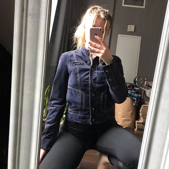 *SOLD* RARE Danier blue leather jacket with white lining - Picture 6 of 8